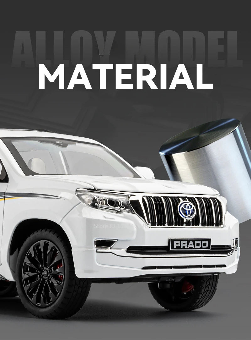 1:18 Large Size Prado SUV Model Toy Car Doors Opened Metal Diecast Shock Absorption Music Light Vehicles Models Birthday Gifts