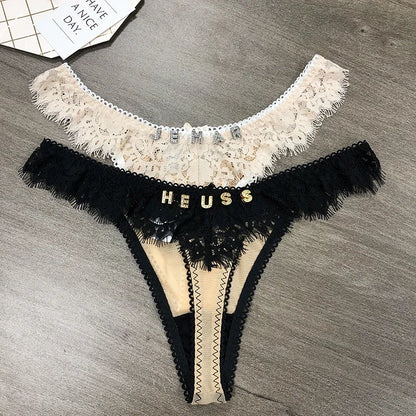 Custom Thong Name Crystal Letters woman Lace G-String Underwear Personalized Panties Customized Name Underpants Briefs