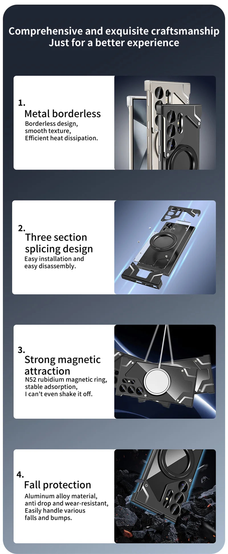 Luxury Metal 360 ° frameless Phone Case For Samsung S 24 23 Ultra Transparent Rotating Bracket Anti Drop Airbag Phone Case