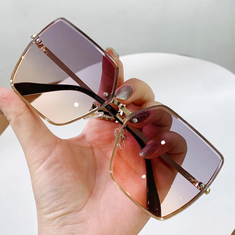 Fashion Rimless Sunglasses Women Square Glasses Luxury Shades