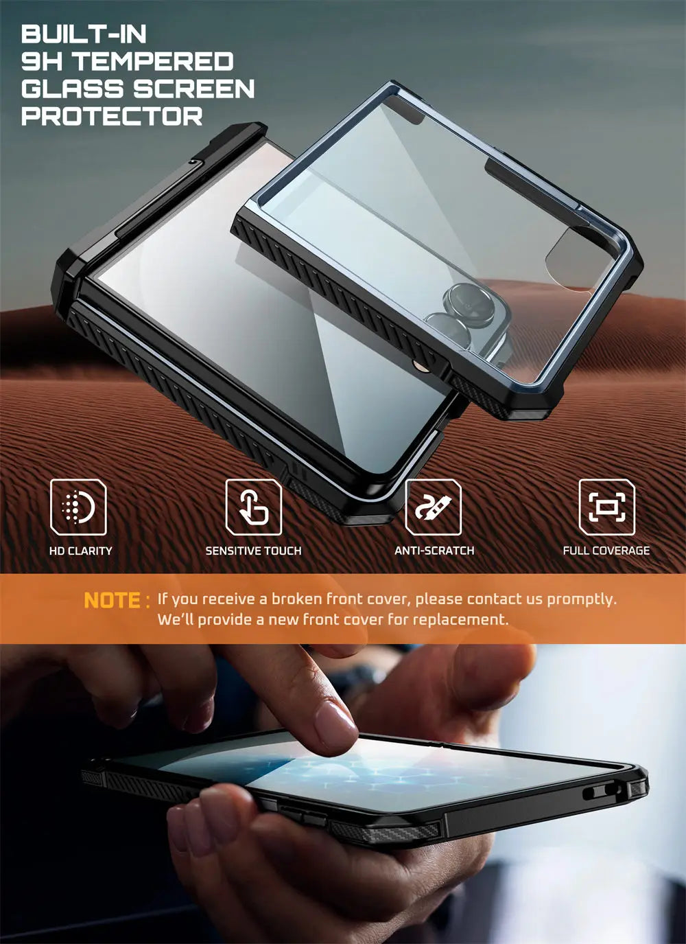 For Samsung Galaxy Z Flip 7 Case UB Grip Military-Grade Rugged Back Phone Case with Stand & Front Screen Protector