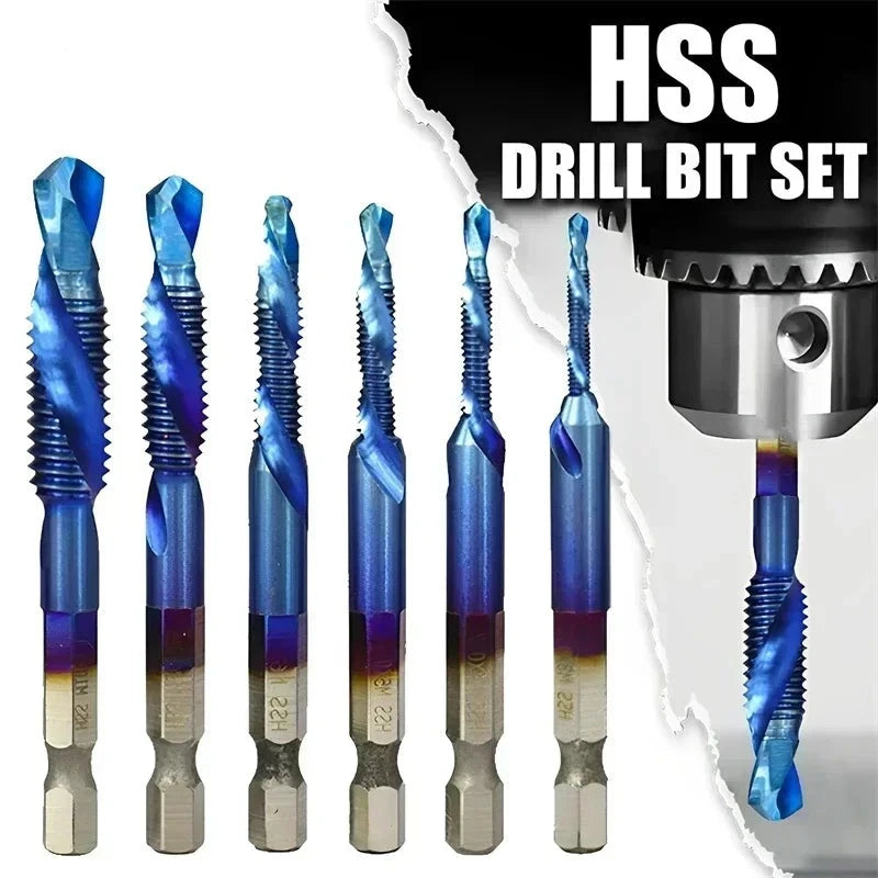 Titanium Plated Hex Shank HSS Screw Thread Metric Tap Drill Bits Screw Machine Compound M3 M4 M5 M6 M8 M10 Hand Tools