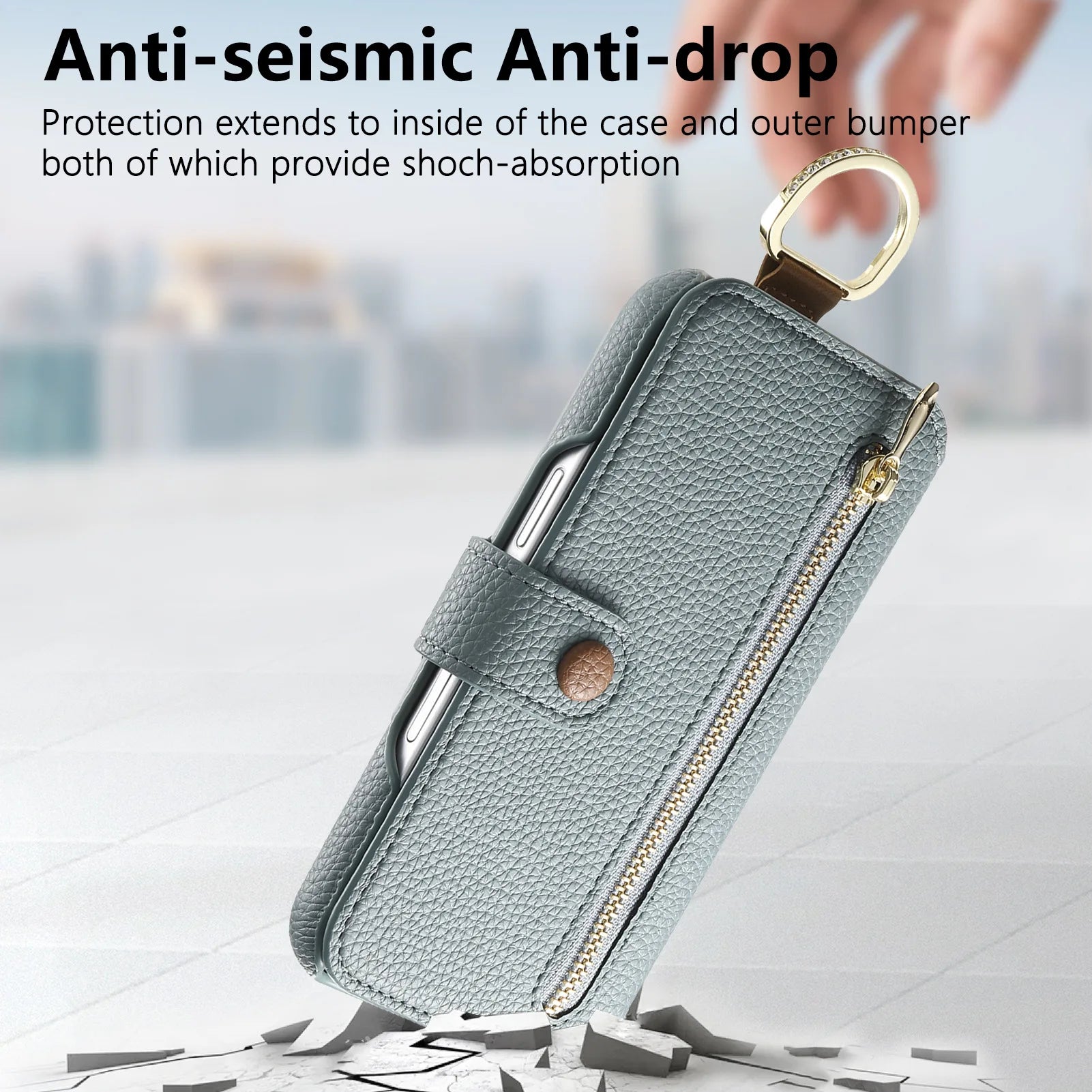 Wallet Flip Case for iPhone 16 15 Pro Max 14 Plus 16Pro 14Pro 15Pro Leather Strap Card Slots Zipper Cover