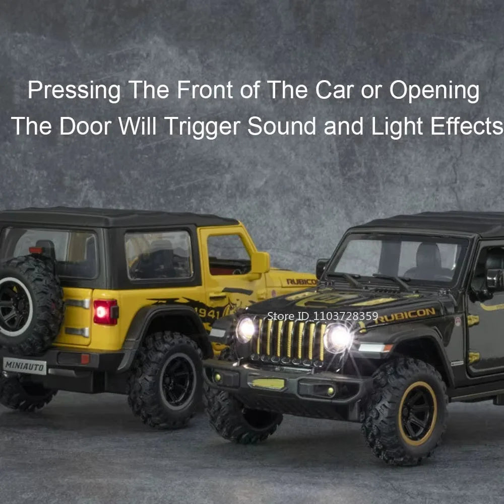 1:32 Wrangler Rubicon Diecast Off-road Vehicle Alloy Model Toys Car Doors Opened with Sound Light Pull Back Police Cars  Gift