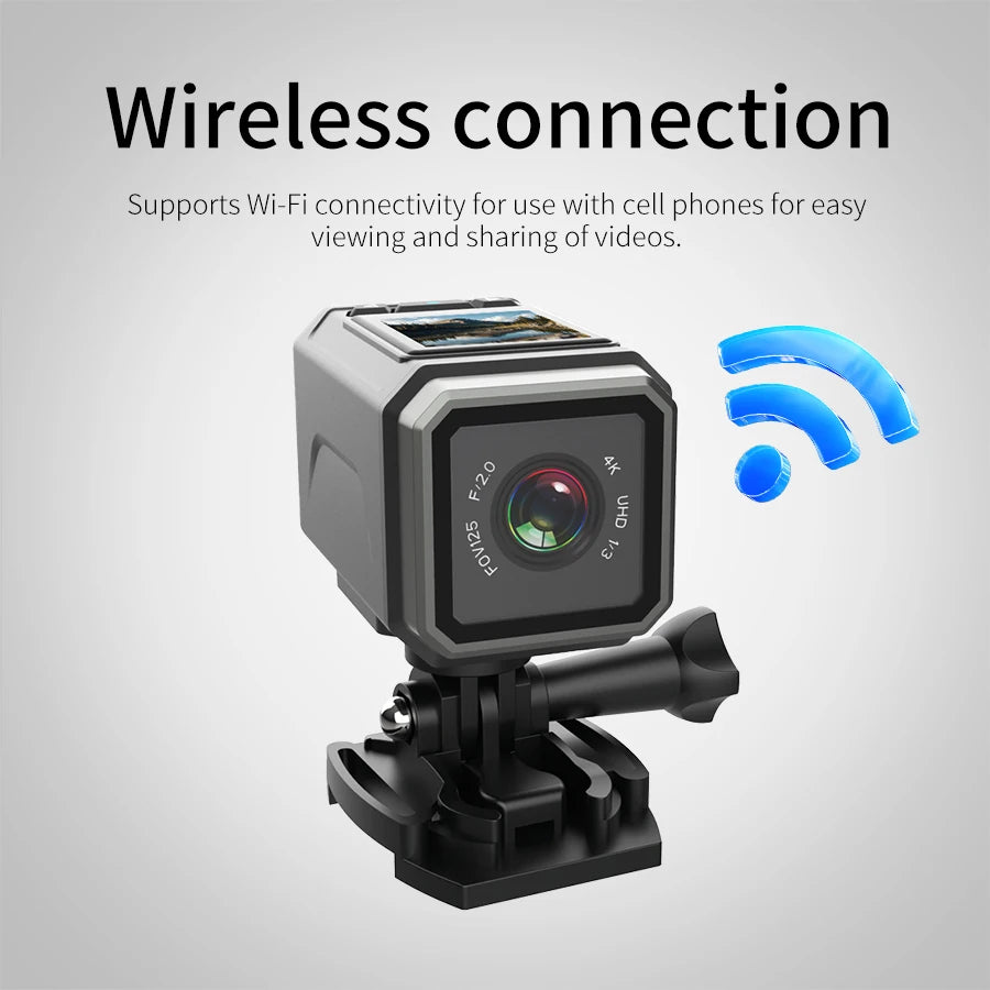 4K Ultra HD WiFi Mini Action Camera Wearable Helmet Bicycle Motorcycle Sports Camera with Wide Angle Lens and Built In Mic