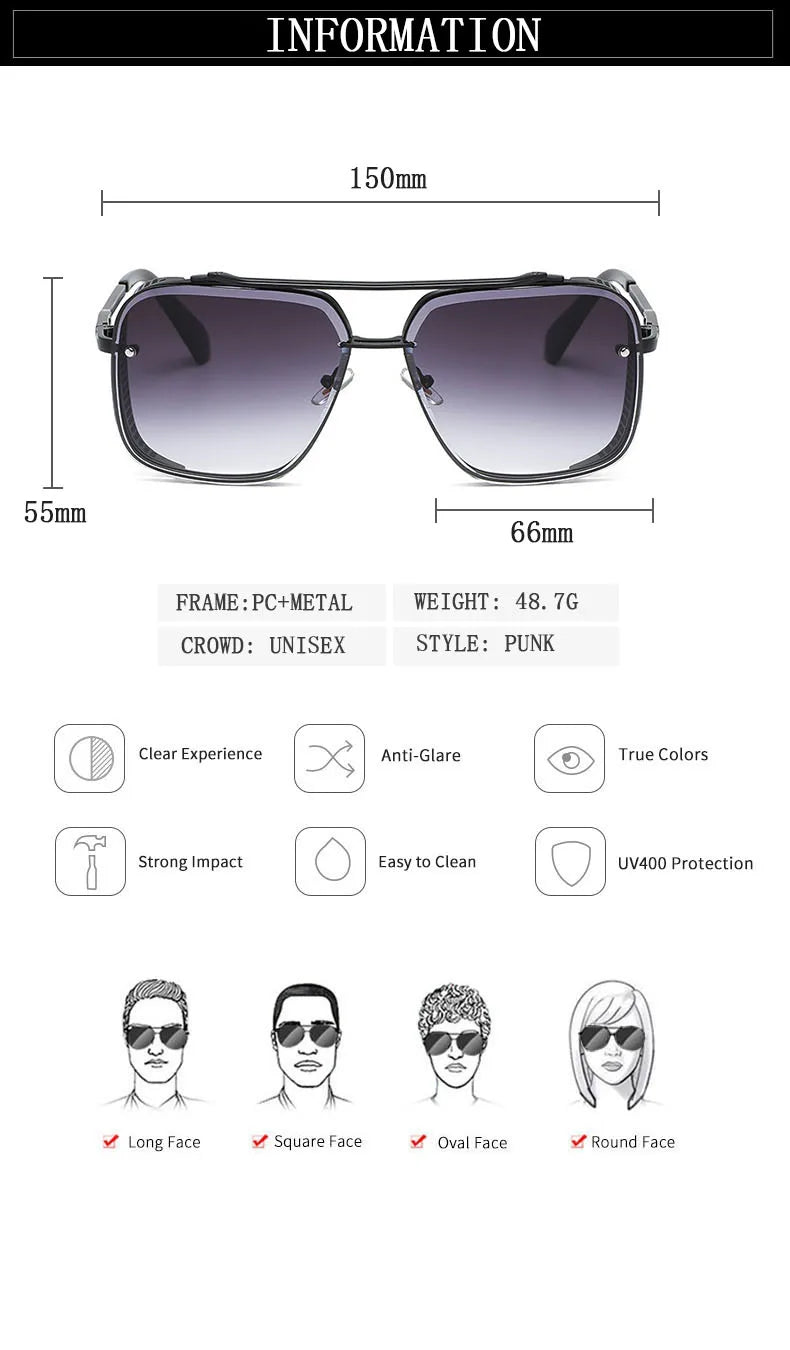 Steampunk Square Sunglasses With UV400 Protection