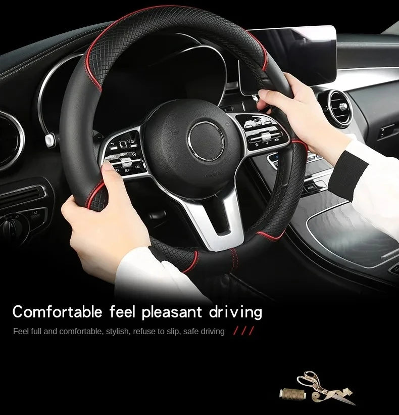Universal Leather Diamond Steering Wheel Cover 37CM 38CM