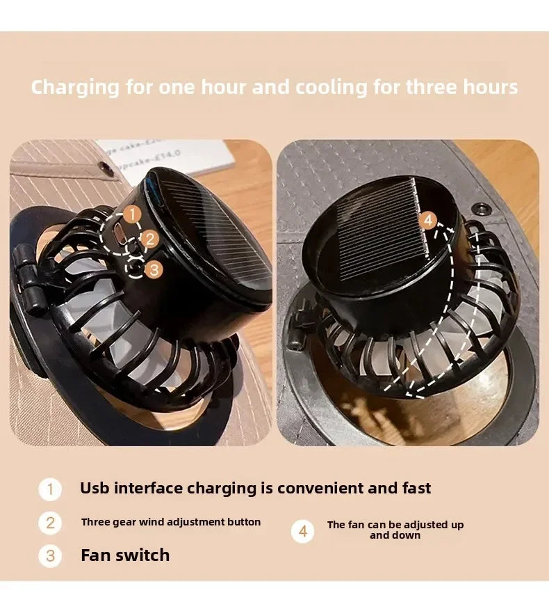 USB Cooling Fan Baseball Cap With Adjustable Fan
