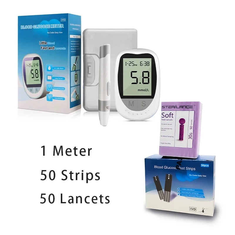 Blood Glucose Meter 50/100pcs Strips Glucometer Kit Code Free Diabetes Test With Lancets Medical Blood Sugar Mg/mmol
