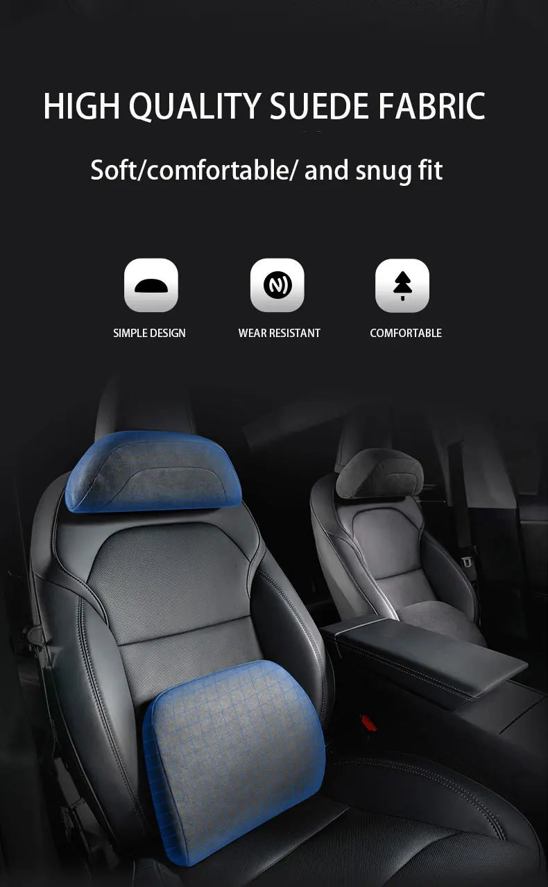 Lumbar Support Pillow For Tesla Model Y/3 Juniper Suede Car Memory FoamNeck Headrest Seat Car Accessories