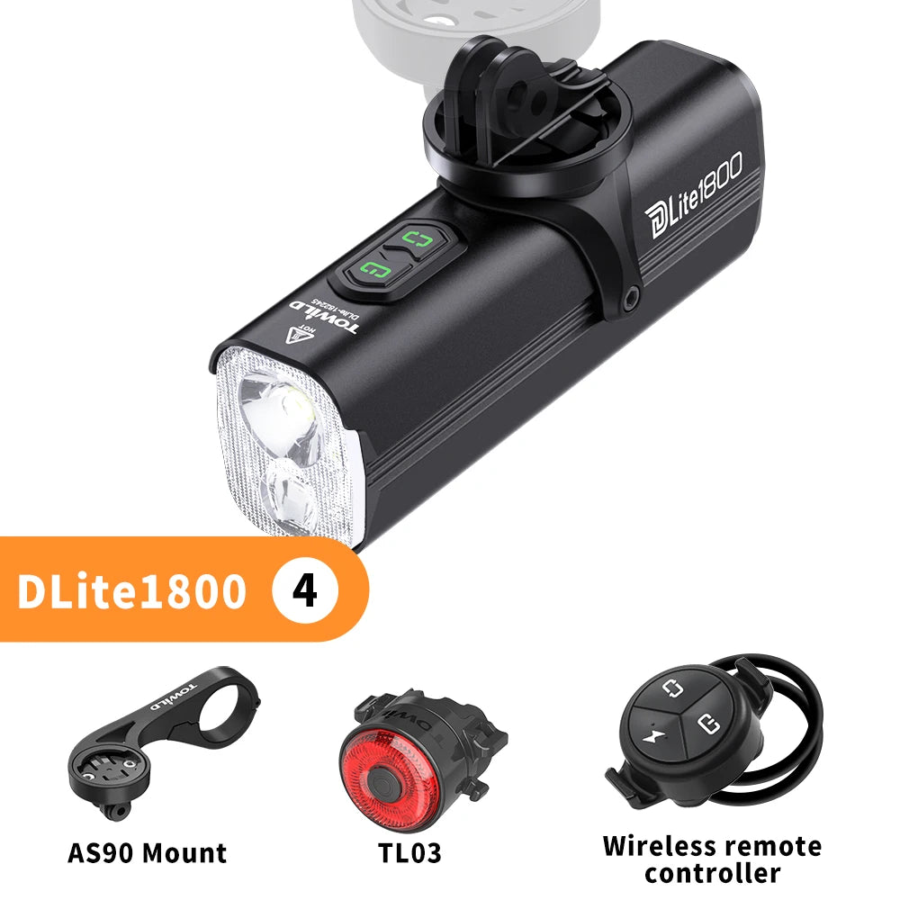 DLite 1800LM Bicycle Lights Focus/Flood Beam Switch Smart Bike Light 5000mah Rechargeable Power Bank Mtb Bicycle Lights
