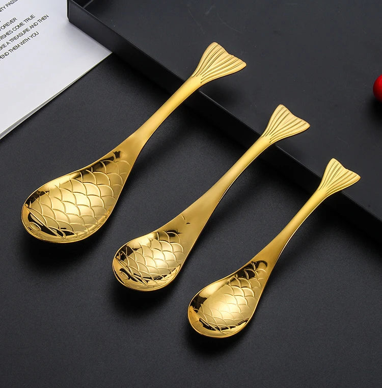 Cute Fish-Shaped Stainless Steel Soup Spoon, Food Grade Cutlery for Ice Cream Desserts, Creative Mermaid Spoon Kitchen Tableware