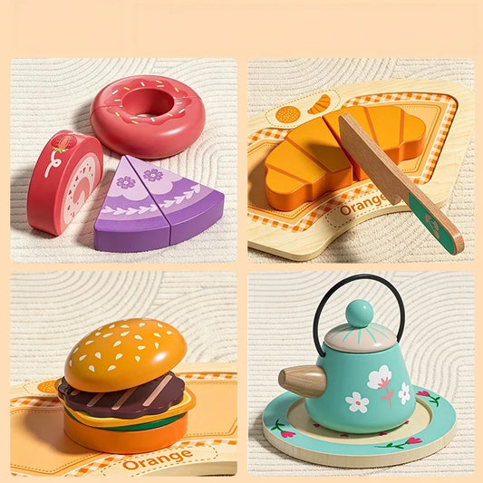 Wooden Tea Set Pretend Play Toy with Teapot and Teacups