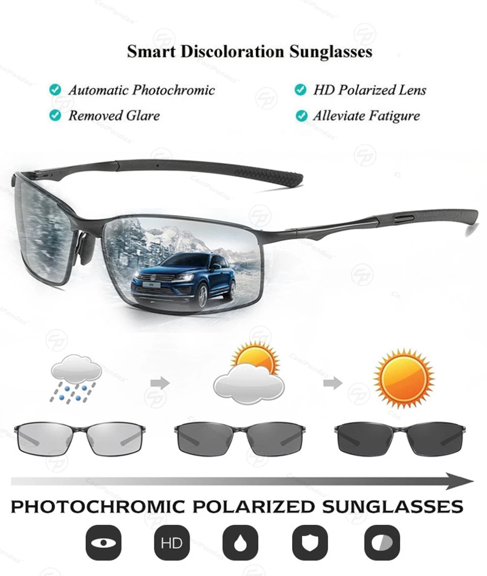 Classic Square Photochromic Polarized Sunglasses UV400 Anti-Glare Driving Glasses for Men Women