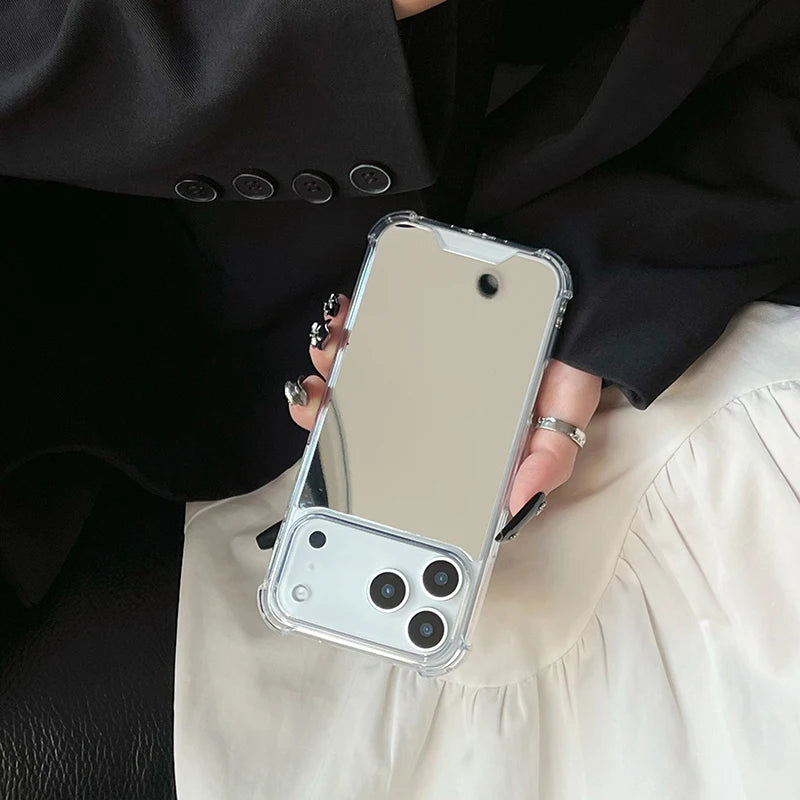 Luxury Plating Make Up Mirror Phone Case For iPhone 17 16 15 Pro Max 14 Plus Air Shockproof Cover