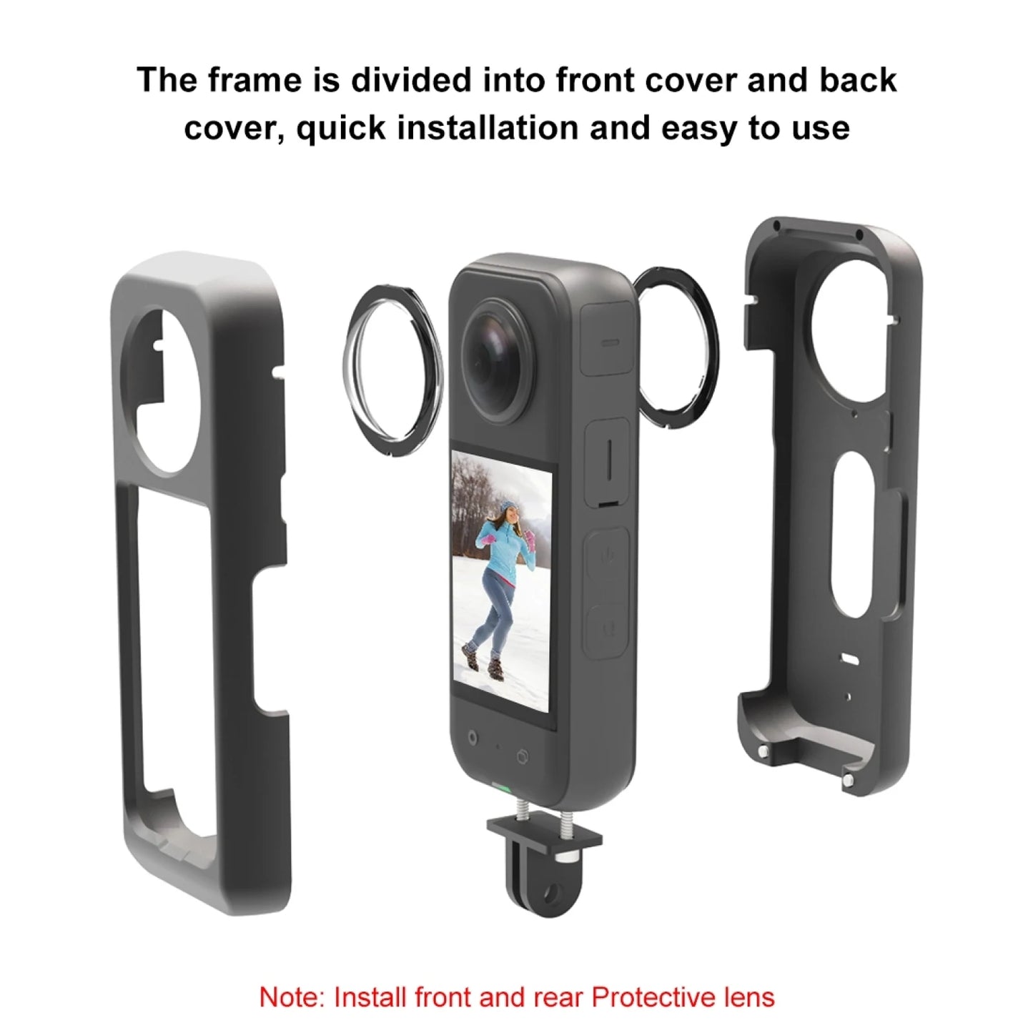 for Insta360 X3 Metal Protective Cage Rig Housing Frame with Sticking Lens Cover / Silicone Lens Cover