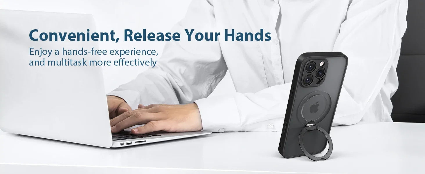 Luxury Magsafe Matte Phone Case For iPhone 16 Pro Max with  Rotatable Ring Stand Camera Lens Protection Shockproof Case