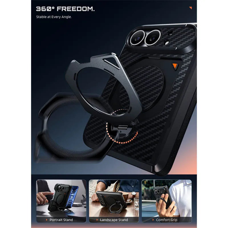 Rugged Aramid Fiber Phone Case with 360 Degree Magnetic Ring Stand and Clear and Privacy Screen Protectors for iPhone Duo