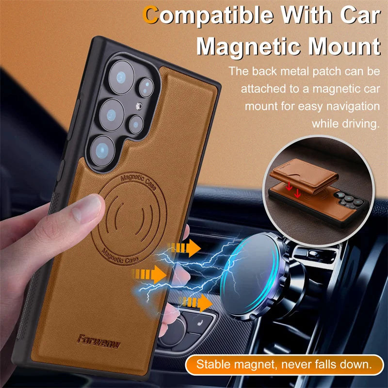 Luxury 2-in-1 Magnetic MagSafe Wallet Case for Samsung Galaxy S26 / S25 / S24 / S22 Plus / Note 20 Ultra – PU Leather Card Holder Kickstand Cover