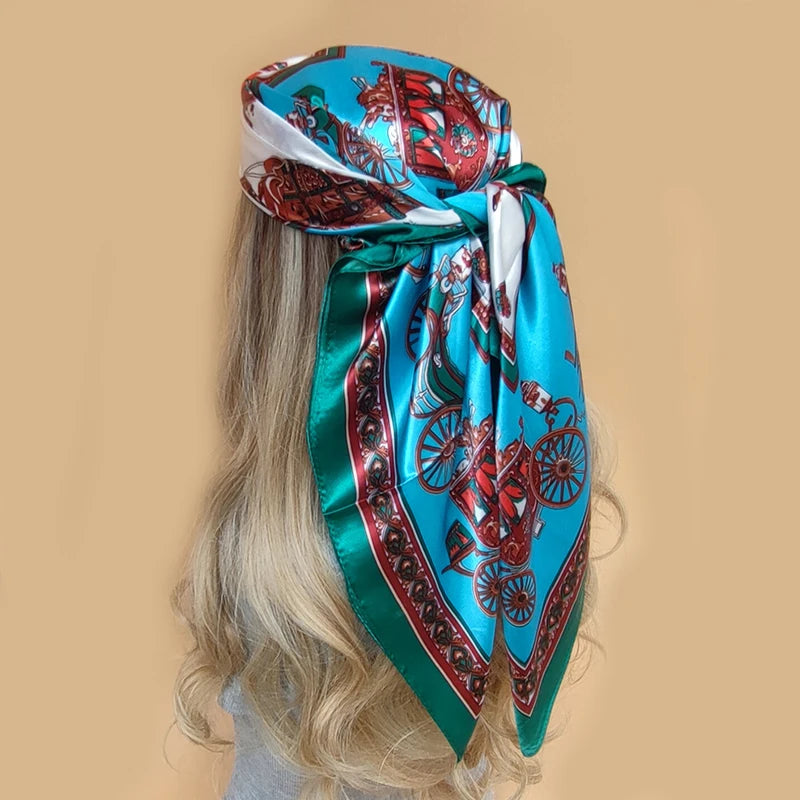 Retro Women Silk Scarf Bandanna Fashion Bohemian Pattern Square Hijab Lady Wrap Headband foulard muffler