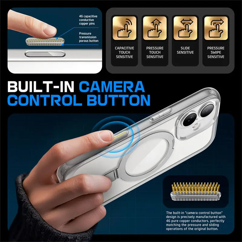 For iPhone 16 Case with Camera Control Capture Button UB Mag Stand Series Shockproof Protective  Phone Case