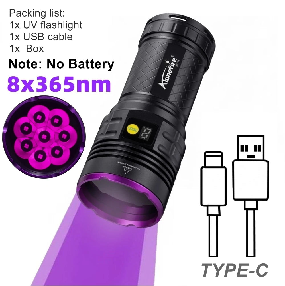 160W 365nm UV Blacklight Rechargeable Flashlight