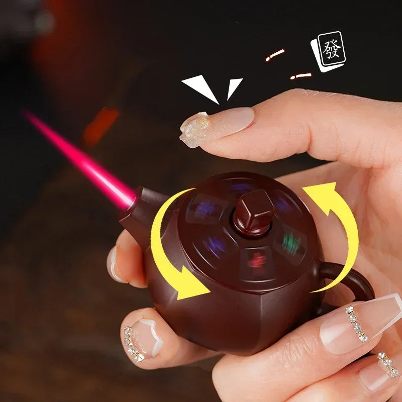 Creative Teapot Gas Lighter Adjustable Flames with Playing Inflation Windproof Red Flame Cigarette Accessories Unique Gift