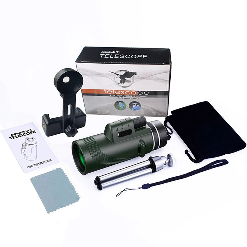 80X100 Hd Monocular Telescope Long Range Zoom Bak4 Prism Telescope with Tripod Phone Clip Hunting Camping Bird Watching Hiking