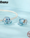 925 Sterling Silver Blue Octopus Charms Bead Drop Oil Ocean Animal Pendant