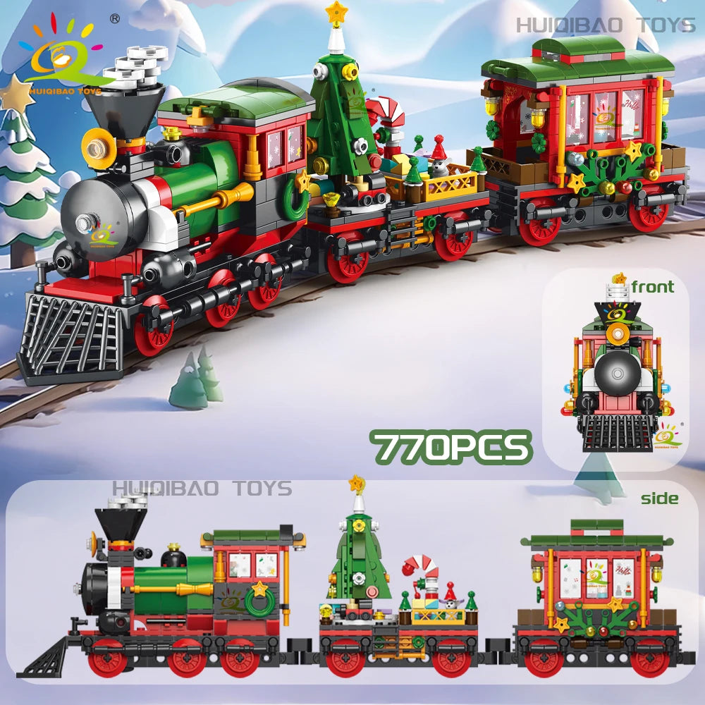 Christmas 24 Day Countdown Calendar Tree Santa Claus Train Model Building Block DIY Bricks Toys for  Adult Gift