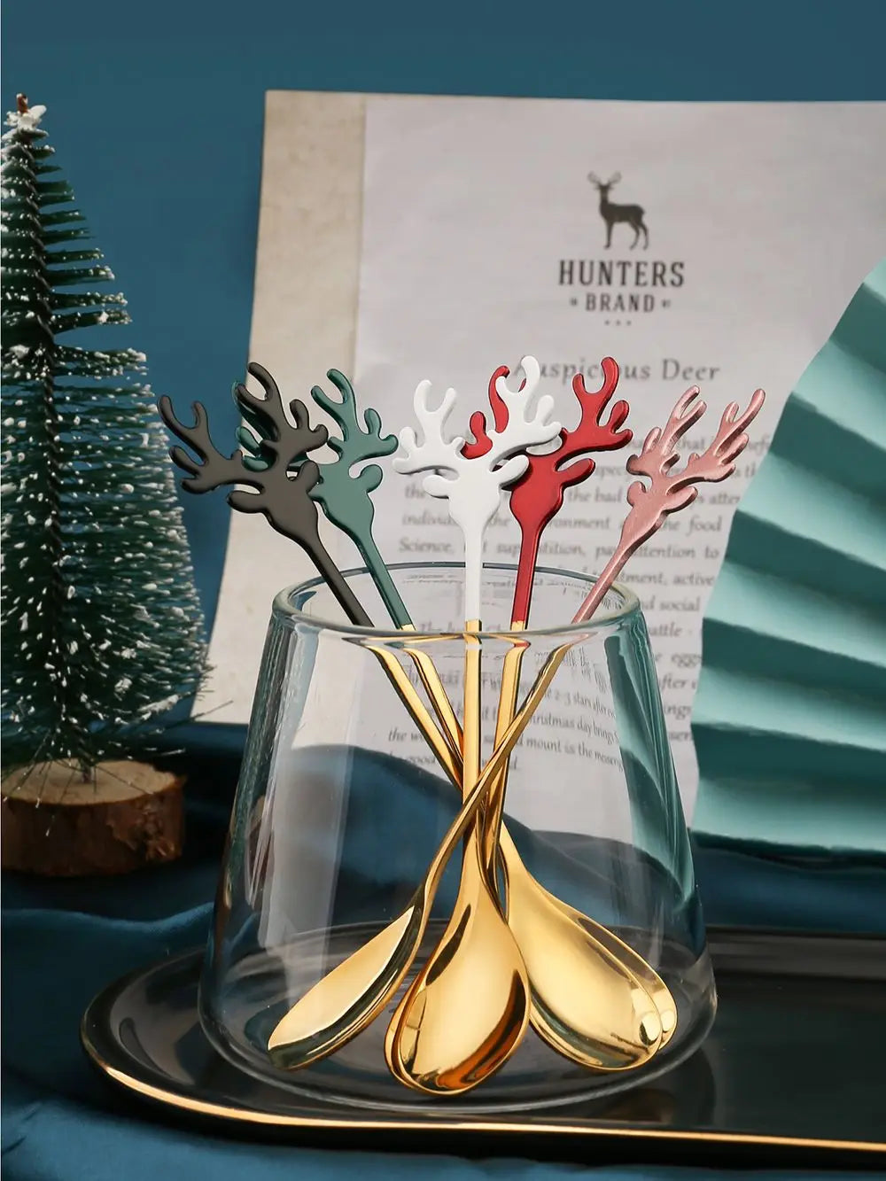 Nordic Dessert Spoon Elk Stainless Steel Coffee Spoons Stirring Tablespoon Little Deer Shape Christmas Tableware New Year Gift