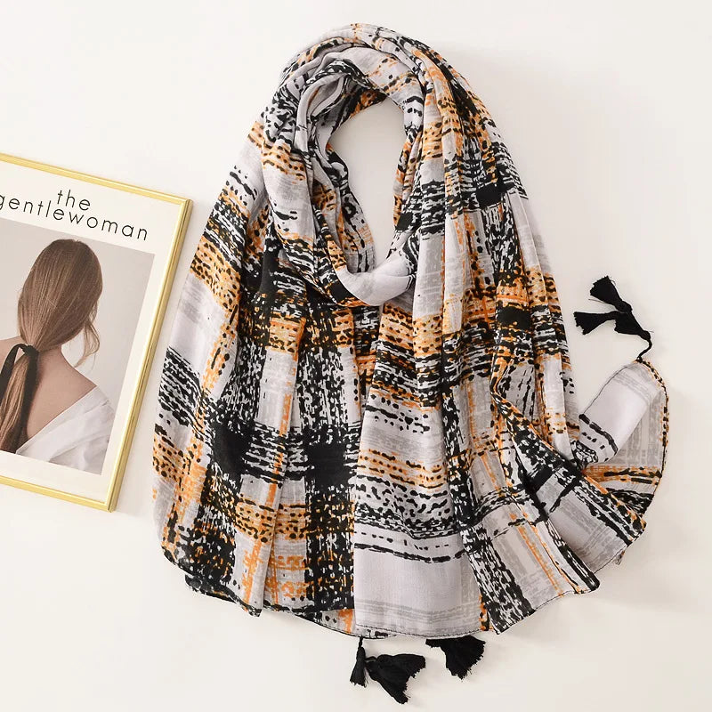 Spring Scarf Pink Blue Floral Paisley Printed Scarves Women Lady Girl Cotton Linen Bohemian Scarf For Summer Beach Shawl Bandana