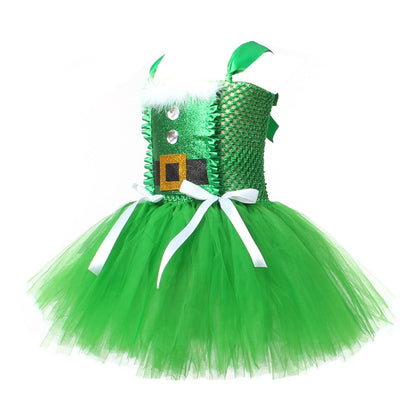 Sparkly Christmas Elf Tutu Dress for Girls Santa Claus Costumes for Kids Birthday Halloween Outfit Children Xmas Holiday Clothes