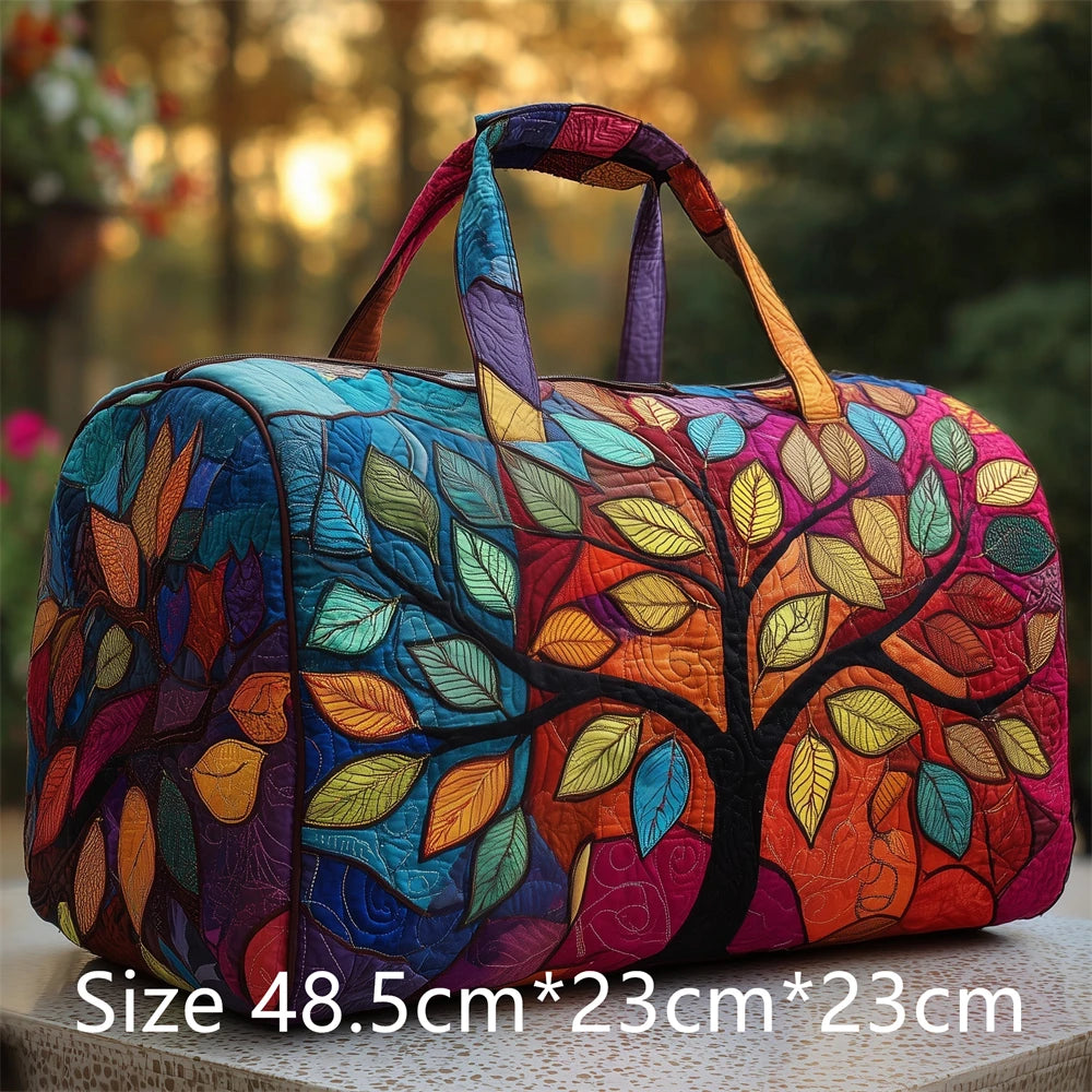 Vibrant Tree of Life 3D Quilted Duffel Bag Colorful Rainbow Leaves Print Travel Weekender Artistic Boho Gym Yoga Bag Men Women