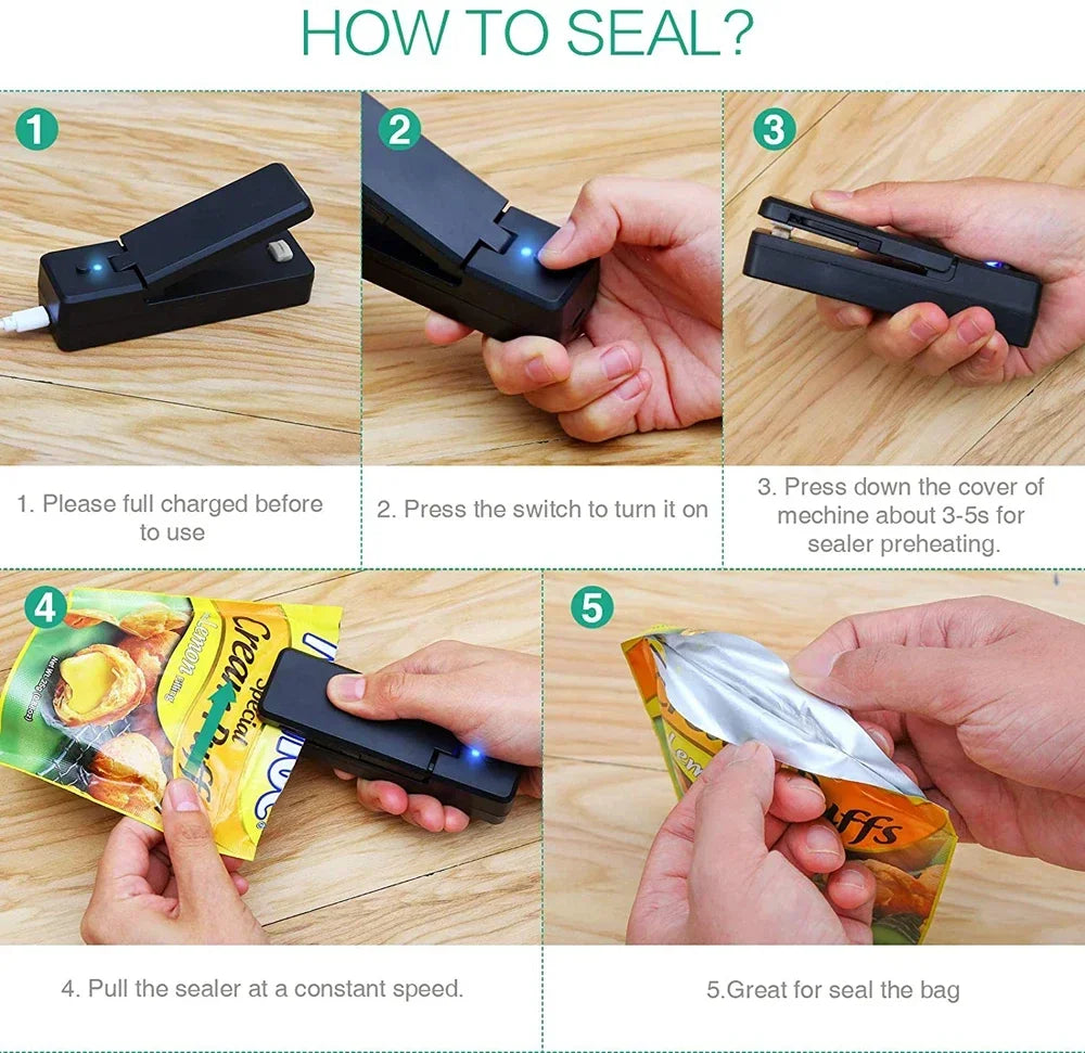 2-in-1 Mini Rechargeable Bag Sealer & Cutter – Portable USB Vacuum Heat Sealer for Plastic Snack & Food Storage Bags