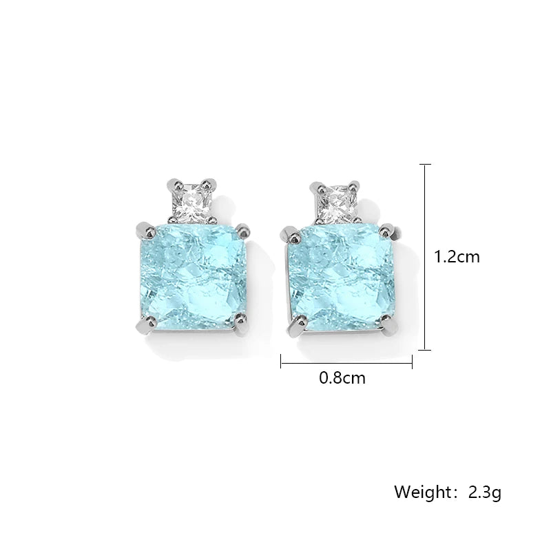 Light Blue Square Cubic Zirconia Stud Earrings