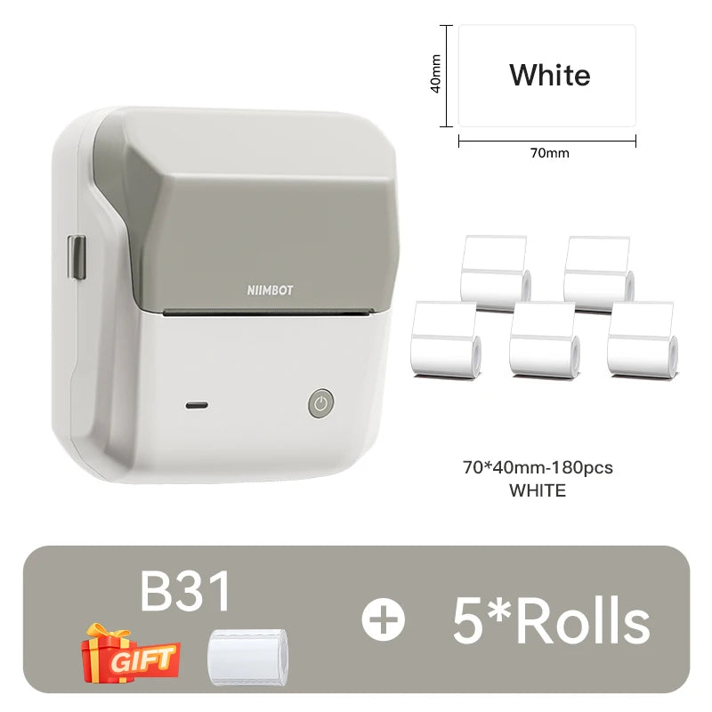 B31 Thermal Label Printer, Bluetooth Wireless Barcode Sticker Maker 20–77mm, Portable Inkless Label Printer for Business