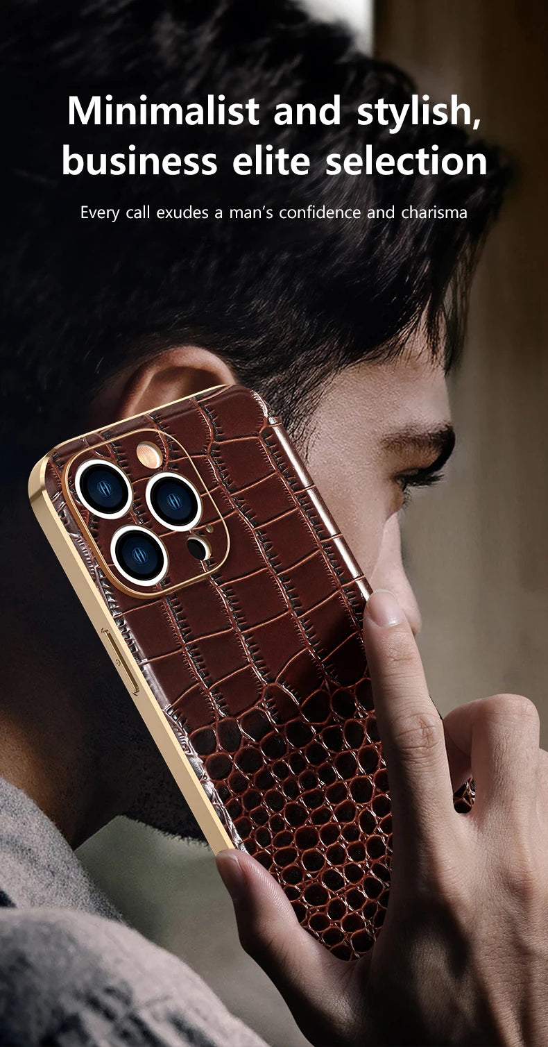 Genuine Leather Phone Case for iPhone 16 15 Pro Max 14ProMax Luxury Soft Edges Shockproof Camera Protection Cover