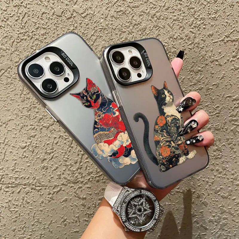 Colorful Japan Cat Design Phone Case For Samsung Galaxy S24 S23 S21 FE S25 S24 S23 S22 Ultra Plus Shockproof Laser Back Covers