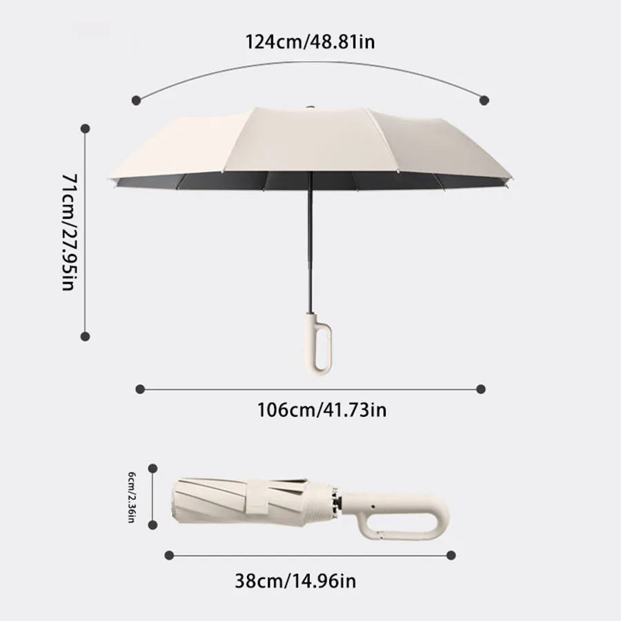 20 Bones Windproof Strong 105CM Reinforced Automatic Folding Umbrella Large Carabiner Handle Wind Resistant Water Resistant UV Protection