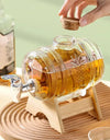 1L Glass Whiskey Barrel Wine Barrel Beer Bottle Fruit Aging Alcohol Honey Storage Container With Base Faucet Bar Tool