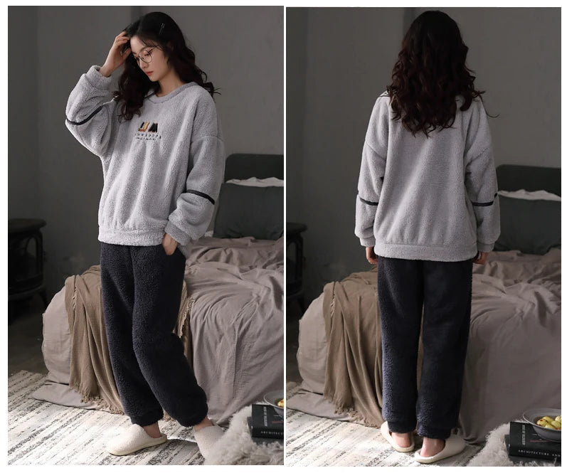 Women’s Winter Flannel Pajama Set – Warm, Thick Coral Fleece 2-Piece Loungewear