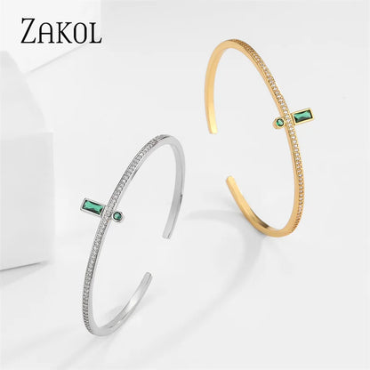 Green Cuff Bangles for Women Rectangle Zirconia Bracelets