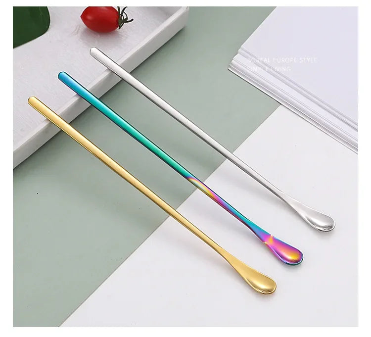 Long Handle Stirring Spoon Stainless Steel Food Grade Coffee Utensil Waterdrop Shape Ice Spoon Honey Cocktail Mixing Bar Tool