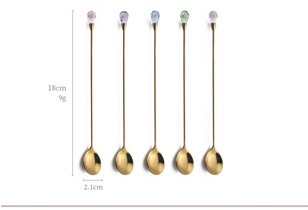 4pcs Diamond Coffee Spoon Stainless Steel Long Stirring Spoon Exquisite Crystal Teaspoon for Cafe Ice Cream Dessert Cocktail Mug