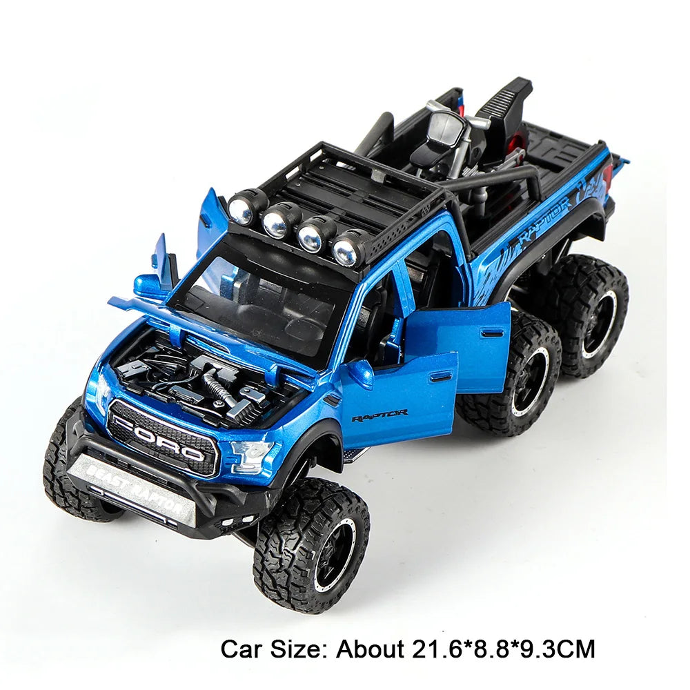 1:24 Mammoth F-150 Raptor Diecast Alloy Model Toy Car Doors Opened Sound Light Pull Back Miniature Vehice Adult Boy Fashion Gift