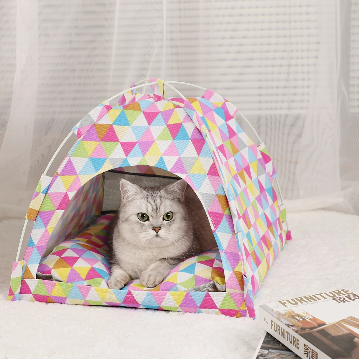 Clamshell Pet Tent Bed House for Cats and Small Dogs