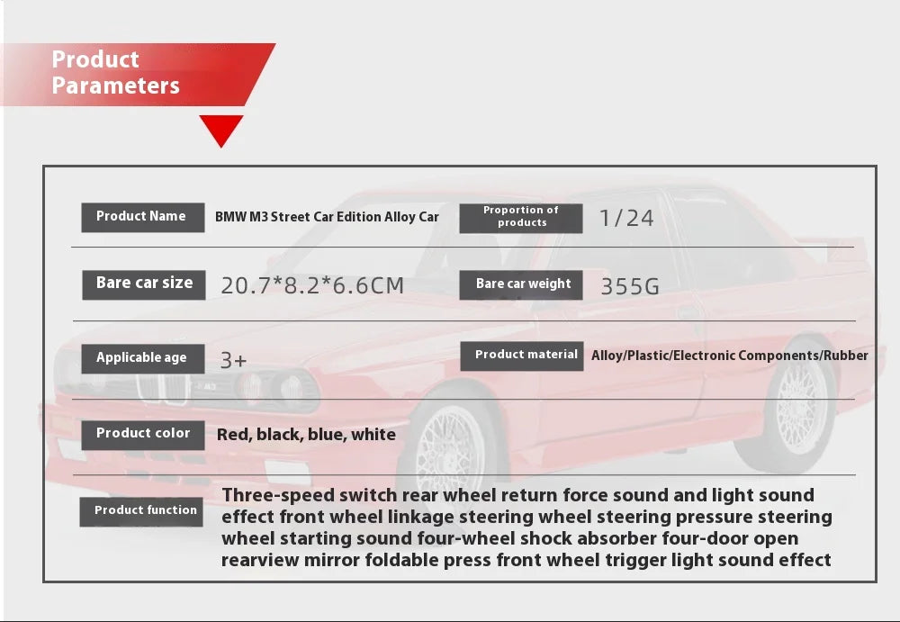 1:24 M3 E30 IM Alloy Miniature Car Diecast Metal Model Collection Hobbies Birthday Present With Friend Decoration Classic Car GT