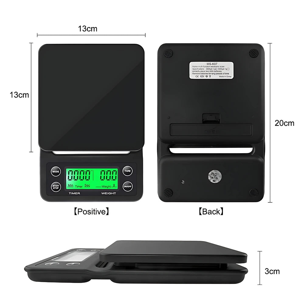 5KG/3KG/0.1g Scale with Timer Portable Electronic Digital Kitchen Scale High Precision LCD Drip Coffee Electronic Scales