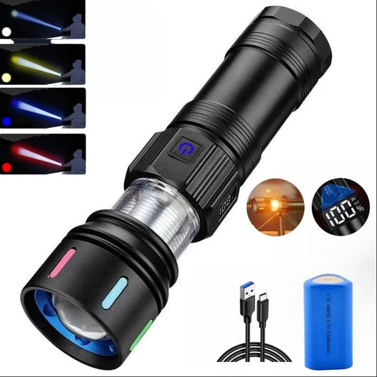 High Power 4 LED Light Source Rechargeable Tactical Flashlight with Zoom Waterproof Aluminum Alloy Camping Lantern